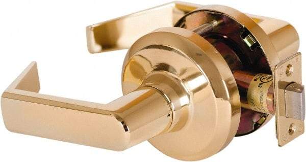 Stanley - Grade 1 Passage Lever Lockset - 2-3/4" Back Set, Keyless Cylinder, Brass Alloy, Bright Brass Finish - Exact Tool & Supply