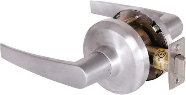 Stanley - Grade 1 Passage Lever Lockset - 2-3/4" Back Set, Keyless Cylinder, Brass Alloy, Satin Chrome Finish - Exact Tool & Supply