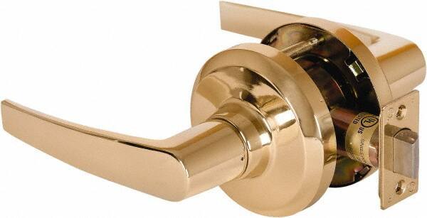 Stanley - Grade 1 Passage Lever Lockset - 2-3/4" Back Set, Keyless Cylinder, Brass Alloy, Bright Brass Finish - Exact Tool & Supply