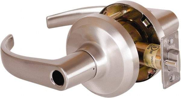 Stanley - Grade 1 Entrance Lever Lockset - 2-3/4" Back Set, Key In Lever Cylinder, Brass Alloy, Satin Nickel Finish - Exact Tool & Supply