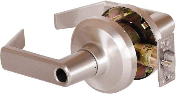 Stanley - Grade 1 Entrance Lever Lockset - 2-3/4" Back Set, Key In Lever Cylinder, Brass Alloy, Satin Nickel Finish - Exact Tool & Supply