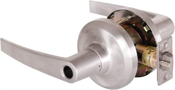Stanley - Grade 1 Entrance Lever Lockset - 2-3/4" Back Set, Key In Lever Cylinder, Brass Alloy, Satin Chrome Finish - Exact Tool & Supply