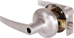 Stanley - Grade 1 Entrance Lever Lockset - 2-3/4" Back Set, Key In Lever Cylinder, Brass Alloy, Satin Chrome Finish - Exact Tool & Supply