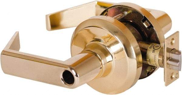 Stanley - Grade 1 Entrance Lever Lockset - 2-3/4" Back Set, Key In Lever Cylinder, Brass Alloy, Bright Brass Finish - Exact Tool & Supply