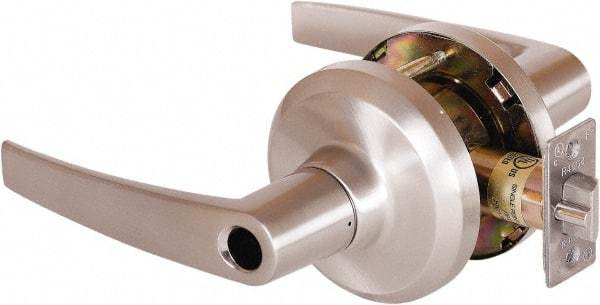 Stanley - Grade 1 Entrance Lever Lockset - 2-3/4" Back Set, Key In Lever Cylinder, Brass Alloy, Satin Nickel Finish - Exact Tool & Supply