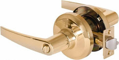 Stanley - Grade 1 Entrance Lever Lockset - 2-3/4" Back Set, Key In Lever Cylinder, Brass Alloy, Bright Brass Finish - Exact Tool & Supply