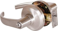 Stanley - Grade 1 Privacy Lever Lockset - 2-3/4" Back Set, Keyless Cylinder, Brass Alloy, Satin Nickel Finish - Exact Tool & Supply