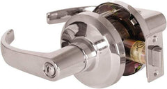Stanley - Grade 1 Privacy Lever Lockset - 2-3/4" Back Set, Keyless Cylinder, Brass Alloy, Bright Chrome Finish - Exact Tool & Supply