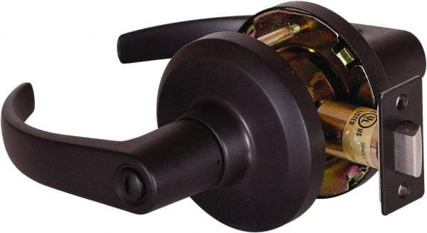 Stanley - Grade 1 Privacy Lever Lockset - 2-3/4" Back Set, Keyless Cylinder, Brass Alloy, Oil Rubbed Bronze Finish - Exact Tool & Supply