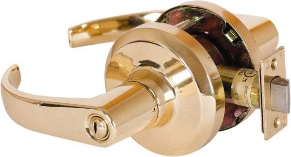 Stanley - Grade 1 Privacy Lever Lockset - 2-3/4" Back Set, Keyless Cylinder, Brass Alloy, Bright Brass Finish - Exact Tool & Supply