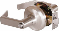 Stanley - Grade 1 Privacy Lever Lockset - 2-3/4" Back Set, Keyless Cylinder, Brass Alloy, Satin Nickel Finish - Exact Tool & Supply