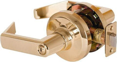 Stanley - Grade 1 Privacy Lever Lockset - 2-3/4" Back Set, Keyless Cylinder, Brass Alloy, Bright Brass Finish - Exact Tool & Supply