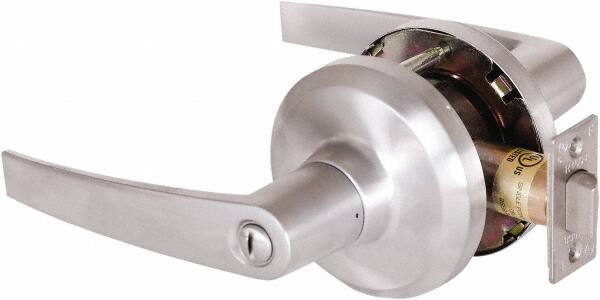 Stanley - Grade 1 Privacy Lever Lockset - 2-3/4" Back Set, Keyless Cylinder, Brass Alloy, Satin Chrome Finish - Exact Tool & Supply
