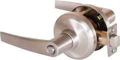 Stanley - Grade 1 Privacy Lever Lockset - 2-3/4" Back Set, Keyless Cylinder, Brass Alloy, Satin Nickel Finish - Exact Tool & Supply