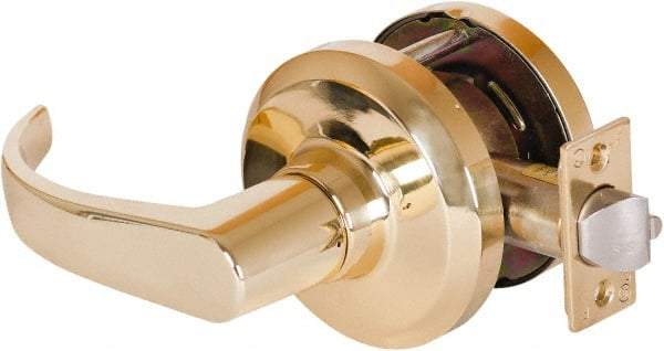 Stanley - Grade 1 Communicating Lever Lockset - 2-3/4" Back Set, Key In Lever Cylinder, Brass Alloy, Bright Brass Finish - Exact Tool & Supply