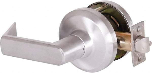 Stanley - Grade 1 Communicating Lever Lockset - 2-3/4" Back Set, Key In Lever Cylinder, Brass Alloy, Satin Chrome Finish - Exact Tool & Supply