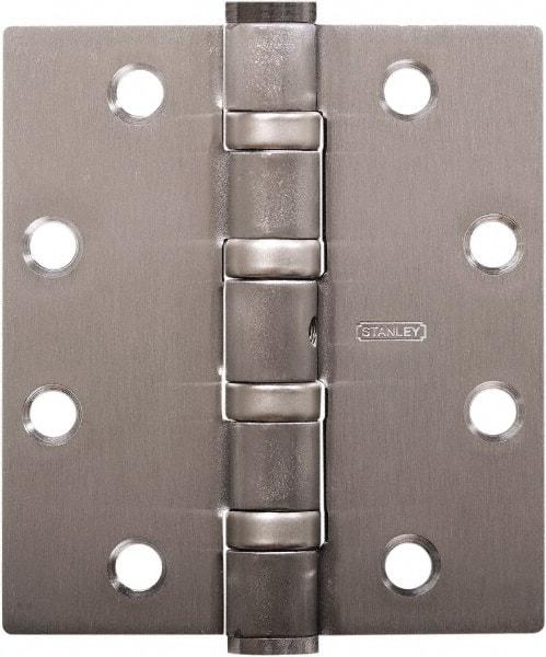 Stanley - 4-1/2" Long x 4" Wide Carbon Alloy Steel Full Mortise Hinge - Satin Chrome Plated Finish, 5 Knuckles, 8 Holes - Exact Tool & Supply