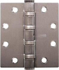Stanley - 4-1/2" Long x 4" Wide Carbon Alloy Steel Full Mortise Hinge - Satin Chrome Plated Finish, 5 Knuckles, 8 Holes - Exact Tool & Supply