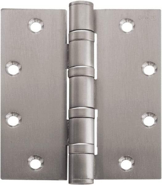 Stanley - 5" Long x 5" Wide Carbon Alloy Steel Full Mortise Hinge - Satin Chrome Plated Finish, 5 Knuckles, 8 Holes - Exact Tool & Supply