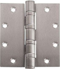 Stanley - 5" Long x 5" Wide Carbon Alloy Steel Full Mortise Hinge - Satin Chrome Plated Finish, 5 Knuckles, 8 Holes - Exact Tool & Supply