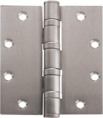 Stanley - 5" Long x 5" Wide Carbon Alloy Steel Full Mortise Hinge - Bright Brass Plated Finish, 5 Knuckles, 8 Holes - Exact Tool & Supply