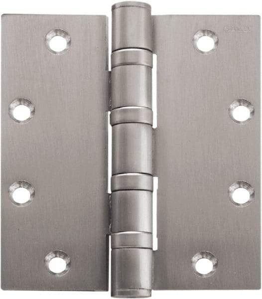 Stanley - 5" Long x 4-1/2" Wide Carbon Alloy Steel Full Mortise Hinge - Satin Chrome Plated Finish, 5 Knuckles, 8 Holes - Exact Tool & Supply