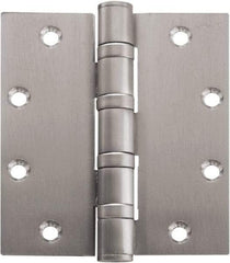 Stanley - 5" Long x 4-1/2" Wide Carbon Alloy Steel Full Mortise Hinge - Satin Chrome Plated Finish, 5 Knuckles, 8 Holes - Exact Tool & Supply