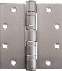 Stanley - 5" Long x 4-1/2" Wide Carbon Alloy Steel Full Mortise Hinge - Bright Brass Plated Finish, 5 Knuckles, 8 Holes - Exact Tool & Supply