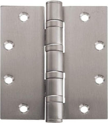 Stanley - 4-1/2" Long x 4" Wide Carbon Alloy Steel Full Mortise Hinge - Satin Chrome Plated Finish, 5 Knuckles, 8 Holes - Exact Tool & Supply