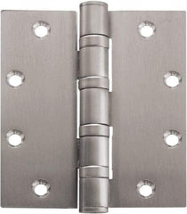 Stanley - 4-1/2" Long x 4-1/2" Wide Carbon Alloy Steel Full Mortise Hinge - Bright Brass Plated Finish, 5 Knuckles, 8 Holes - Exact Tool & Supply