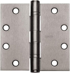 Stanley - 4" Long x 4" Wide Carbon Alloy Steel Full Mortise Hinge - Satin Chrome Plated Finish, 5 Knuckles, 8 Holes - Exact Tool & Supply