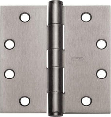 Stanley - 4" Long x 4" Wide 304 Stainless Steel Full Mortise Hinge - Satin Stainless Steel Finish, 5 Knuckles, 8 Holes - Exact Tool & Supply