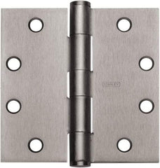 Stanley - 3-1/2" Long x 3-1/2" Wide 304 Stainless Steel Full Mortise Hinge - Satin Stainless Steel Finish, 5 Knuckles, 6 Holes - Exact Tool & Supply
