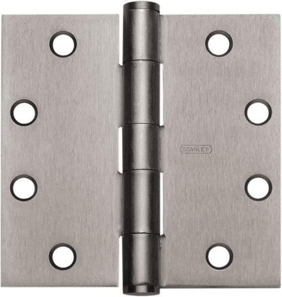 Stanley - 4-1/2" Long x 4" Wide Carbon Alloy Steel Full Mortise Hinge - Satin Chrome Plated Finish, 5 Knuckles, 8 Holes - Exact Tool & Supply