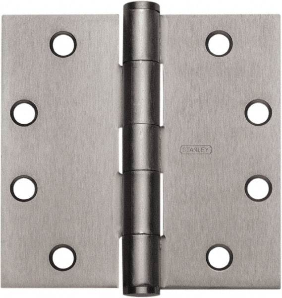Stanley - 4-1/2" Long x 4" Wide 304 Stainless Steel Full Mortise Hinge - Satin Stainless Steel Finish, 5 Knuckles, 8 Holes - Exact Tool & Supply
