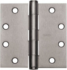 Stanley - 4-1/2" Long x 4" Wide 304 Stainless Steel Full Mortise Hinge - Satin Stainless Steel Finish, 5 Knuckles, 8 Holes - Exact Tool & Supply