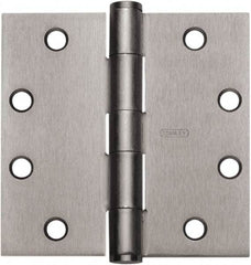 Stanley - 5" Long x 4-1/2" Wide 304 Stainless Steel Full Mortise Hinge - Satin Stainless Steel Finish, 5 Knuckles, 8 Holes - Exact Tool & Supply