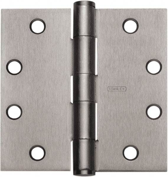 Stanley - 4-1/2" Long x 4" Wide 304 Stainless Steel Full Mortise Hinge - Satin Stainless Steel Finish, 5 Knuckles, 8 Holes - Exact Tool & Supply