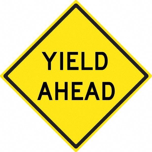 NMC - "Yield Ahead", 24" Wide x 24" High, Aluminum Stop & Yield Signs - 0.08" Thick, Black on Yellow, High Intensity Reflectivity, Diamond, Post Mount - Exact Tool & Supply