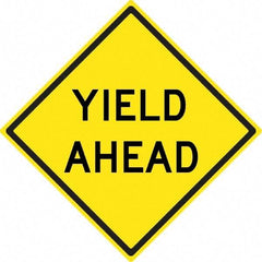 NMC - "Yield Ahead", 24" Wide x 24" High, Aluminum Stop & Yield Signs - 0.08" Thick, Black on Yellow, High Intensity Reflectivity, Diamond, Post Mount - Exact Tool & Supply