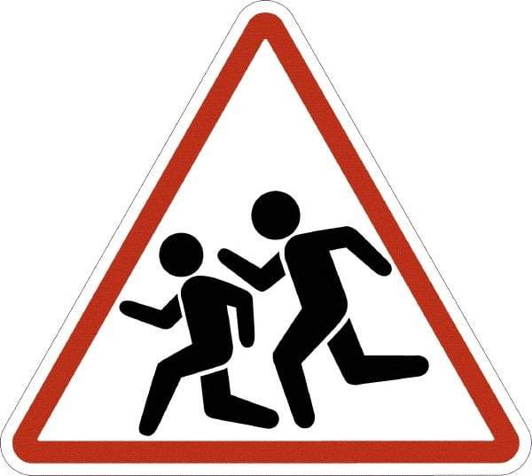 NMC - "Pedestrian Crossing", 24" Wide x 24" High, Aluminum Pedestrian Crossing Signs - 0.08" Thick, Red on White, High Intensity Reflectivity, Triangle, Post Mount - Exact Tool & Supply