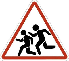 NMC - "Pedestrian Crossing", 24" Wide x 24" High, Aluminum Pedestrian Crossing Signs - 0.08" Thick, Red on White, High Intensity Reflectivity, Triangle, Post Mount - Exact Tool & Supply