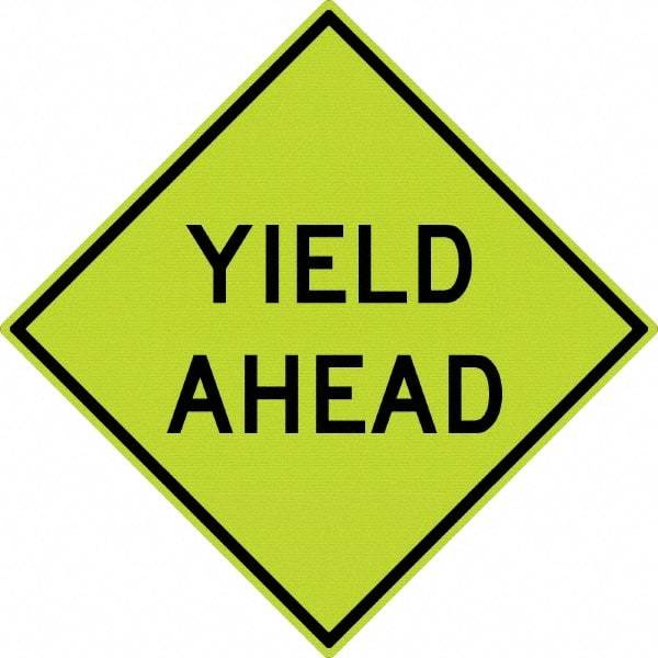 NMC - "Yield Ahead", 30" Wide x 30" High, Aluminum Stop & Yield Signs - 0.08" Thick, Black on Yellow, Diamond Grade Reflectivity, Diamond, Post Mount - Exact Tool & Supply