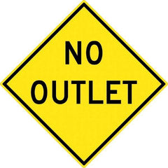 NMC - "No Outlet", 30" Wide x 30" High, Aluminum Traffic Control Signs - 0.08" Thick, Black on Yellow, High Intensity Reflectivity, Diamond, Post Mount - Exact Tool & Supply