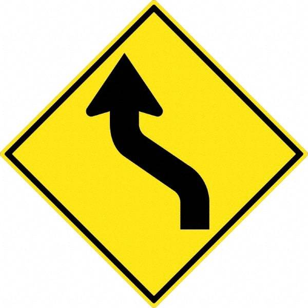 NMC - "Lane Shift Right Arrow", 30" Wide x 30" High, Aluminum Traffic Control Signs - 0.08" Thick, Black on Yellow, High Intensity Reflectivity, Diamond, Post Mount - Exact Tool & Supply