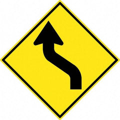 NMC - "Lane Shift Right Arrow", 30" Wide x 30" High, Aluminum Traffic Control Signs - 0.08" Thick, Black on Yellow, High Intensity Reflectivity, Diamond, Post Mount - Exact Tool & Supply