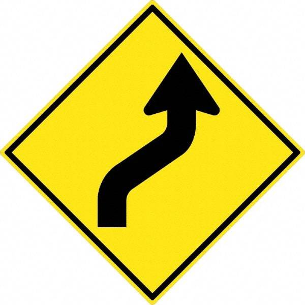 NMC - "Lane Shift Left Arrow", 30" Wide x 30" High, Aluminum Traffic Control Signs - 0.08" Thick, Black on Yellow, High Intensity Reflectivity, Diamond, Post Mount - Exact Tool & Supply
