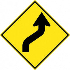NMC - "Lane Shift Left Arrow", 30" Wide x 30" High, Aluminum Traffic Control Signs - 0.08" Thick, Black on Yellow, High Intensity Reflectivity, Diamond, Post Mount - Exact Tool & Supply