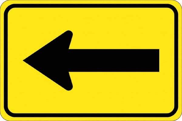 NMC - "Left Arrow", 30" Wide x 30" High, Aluminum Traffic Control Signs - 0.08" Thick, Black on Yellow, High Intensity Reflectivity, Diamond, Post Mount - Exact Tool & Supply