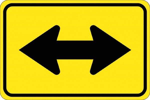 NMC - "Double Arrow", 30" Wide x 30" High, Aluminum Traffic Control Signs - 0.08" Thick, Black on Yellow, High Intensity Reflectivity, Diamond, Post Mount - Exact Tool & Supply